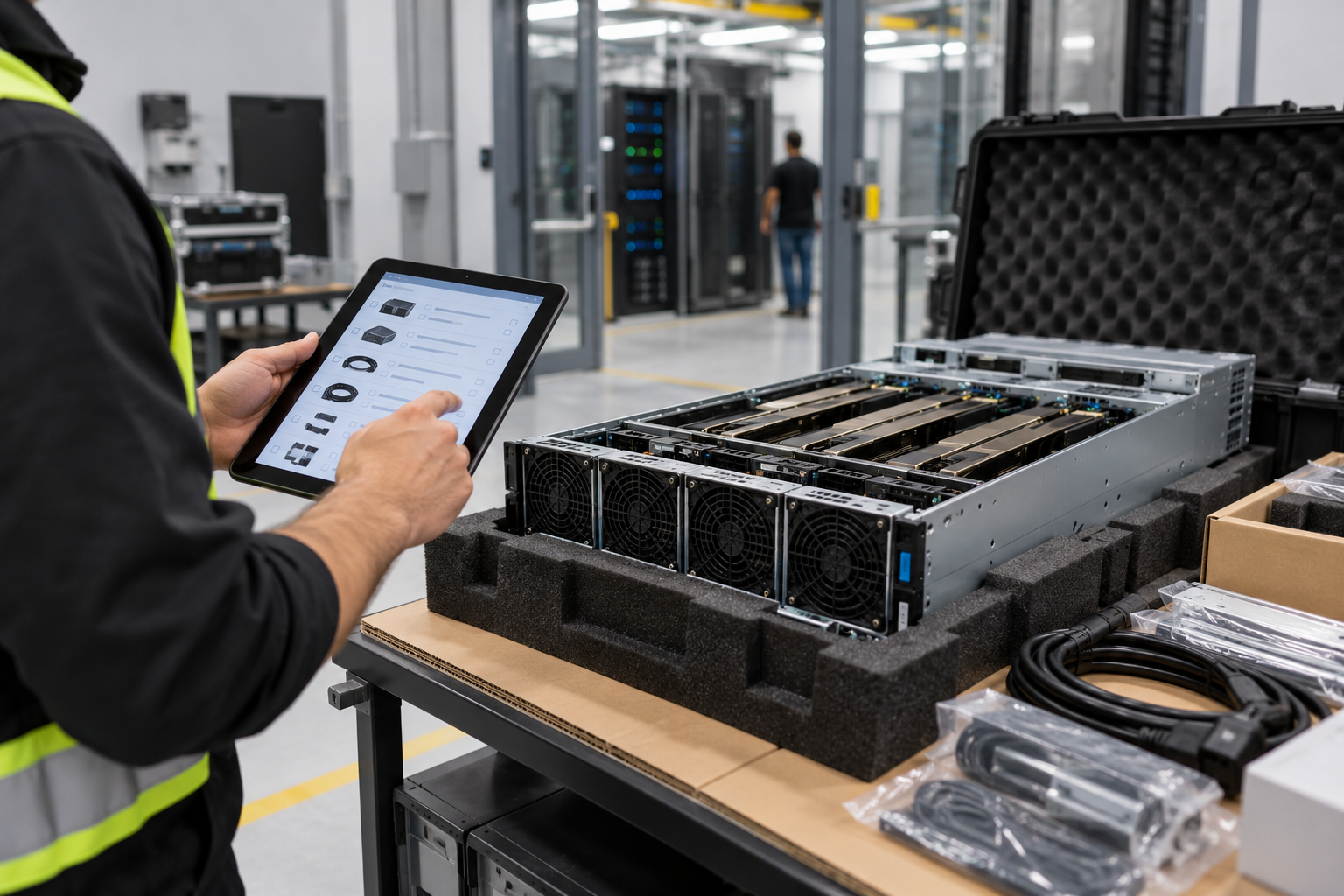 A GPU server owner checks hardware inventory before colocation